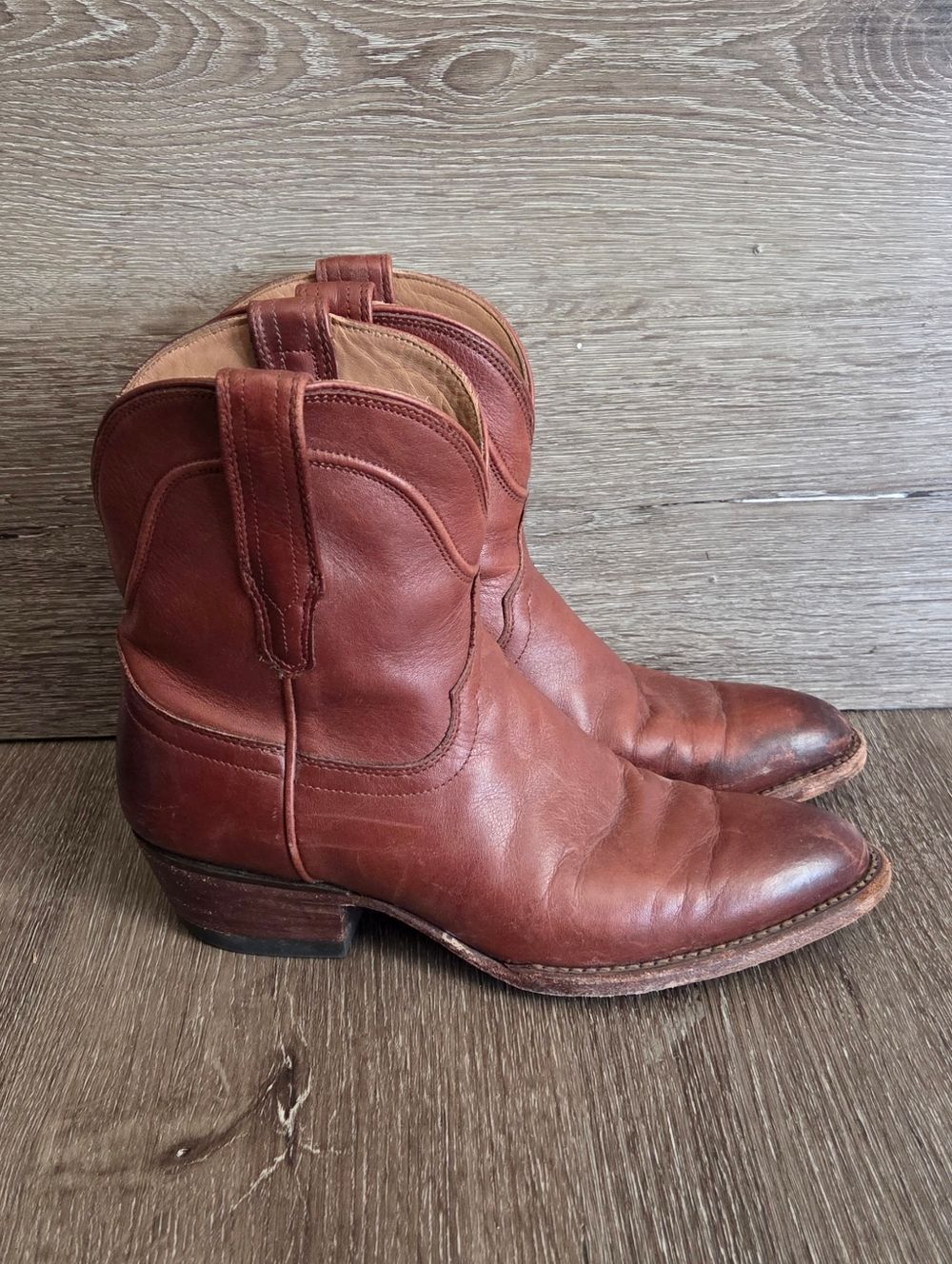 Tecovas The Penny Bourbon Calf Leather Western Ankle Boots Womens 8.5B
